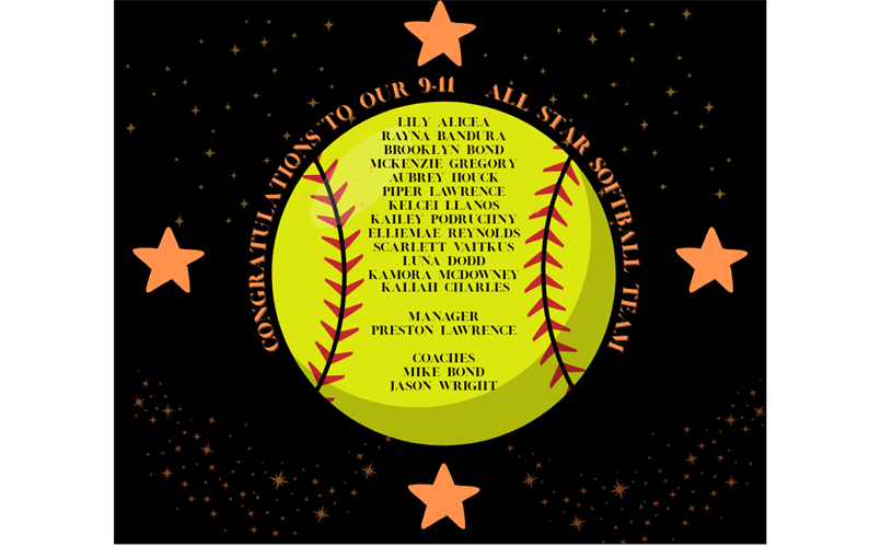 Congratulations to our 2025 9-11 All Star softball ball players