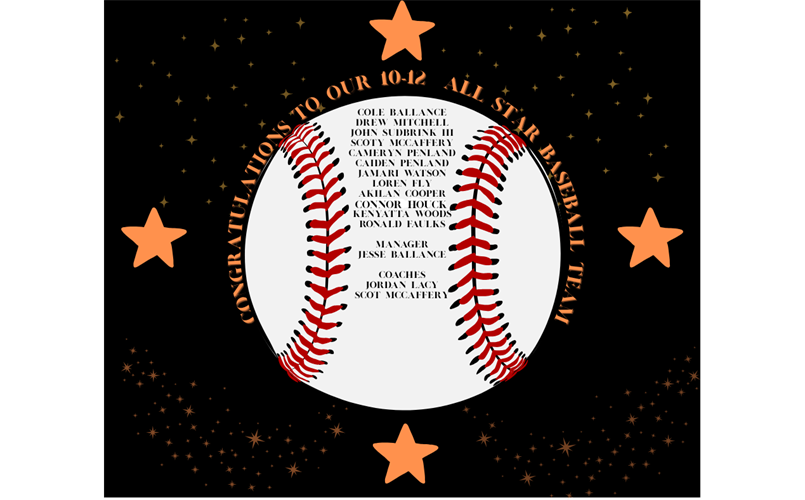 Congratulations to our 2025 10-12  All Star baseball players